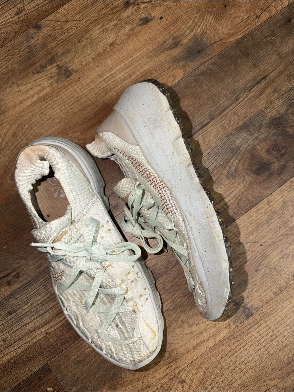 Nike Women’s Cream/Light Mint Knit Lace-Up Sneakers